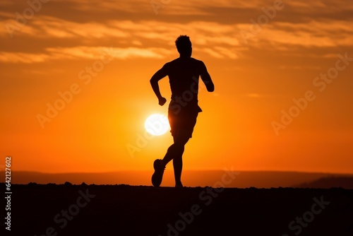 silhouette of runner with sunset in background