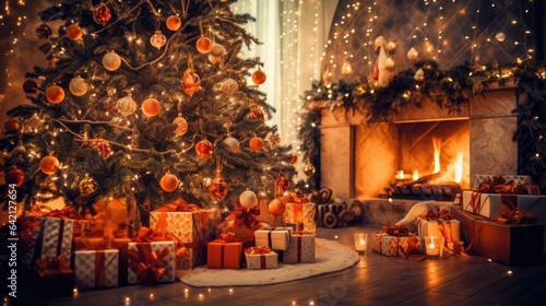 New Year's Enchantment: Christmas Tree and Gifts in Vibrant Colors 