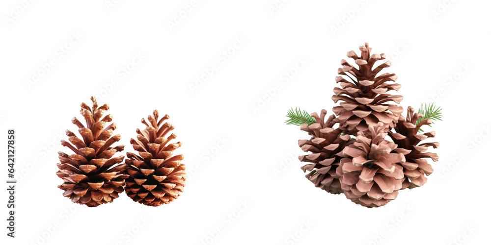 Closeup of pine cones as Christmas decorations isolated on a transparent background Closeup of pine cones as Christmas decorations isolated on a transparent background