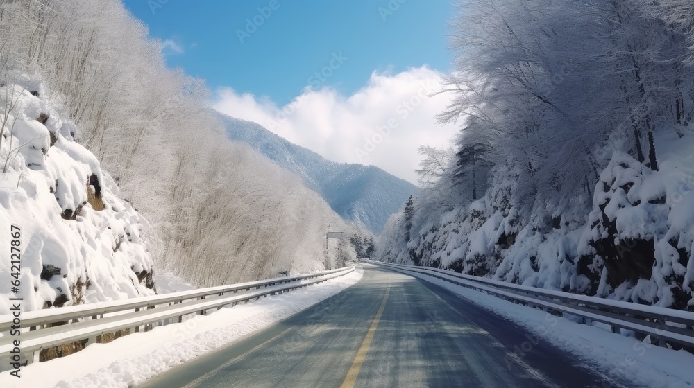 Obraz premium Snowy Roads Beckon: A Journey Through Frosty Landscapes