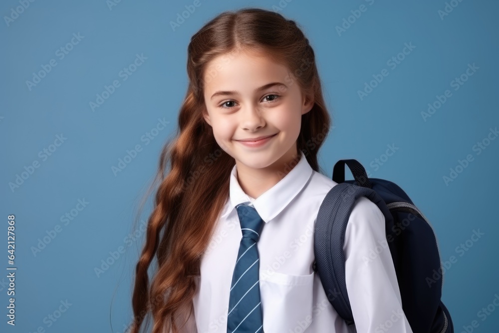Teenager schoolgirl in school uniform with bagpack Teenager schoolgirl in school uniform with bagpack