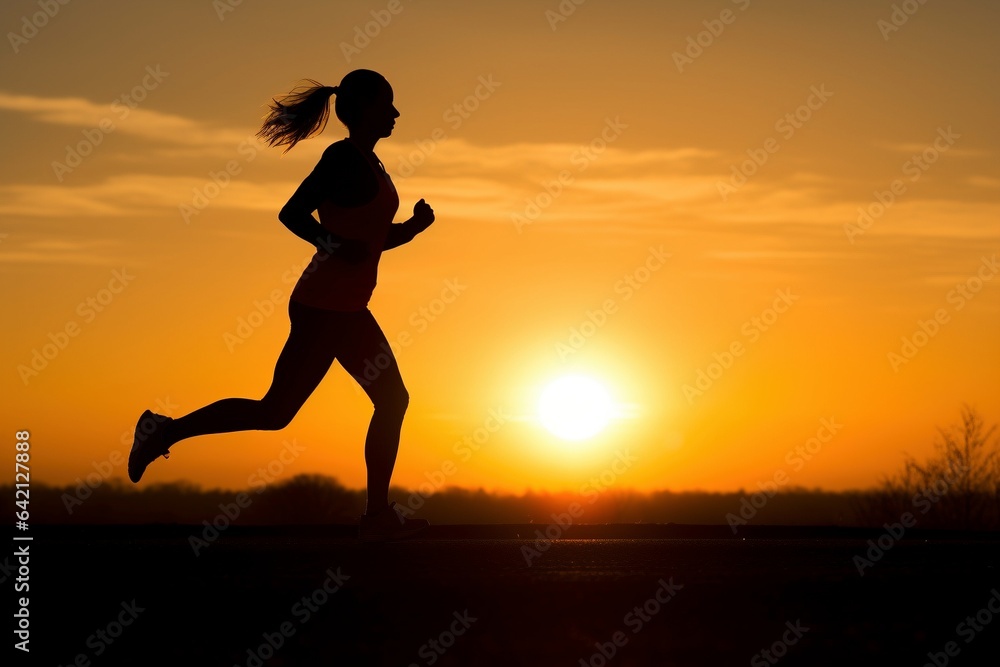 silhouette of runner with sunset in background
