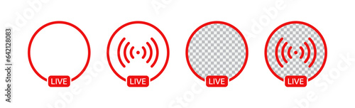 Live stream icon. Broadcast signs. Watch the video online symbol. Media livestream symbols. Music, radio channel stream icons. Red color. Vector sign.