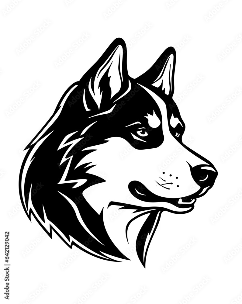 Naklejka premium Husky dog black and white design - animal head side view vector illustration 