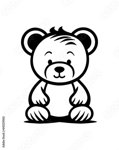 Vector isolated simple teddy bear toy drawing. Colorless contour cute plush bear tiny outline sketch.
