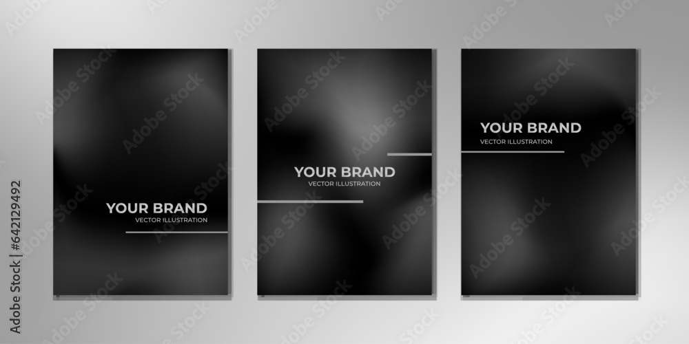 Modern black cover design set. Minimal creative line pattern in premium colors: black, gold and white. Formal vector layout for notebook, business catalog, brochure template, poster