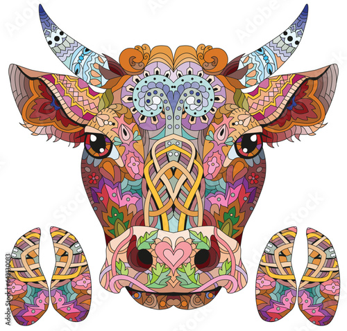 Bull head with hooves artwork illustration