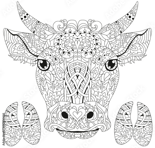 Bull head with hooves artwork illustration for coloring
