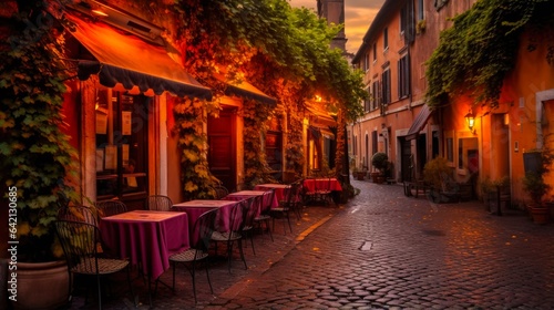 Charming Trastevere: Exploring the Picturesque Streets and Cafes of Rome's Romantic District Along the Tiber River in Italy, Europe © AIGen