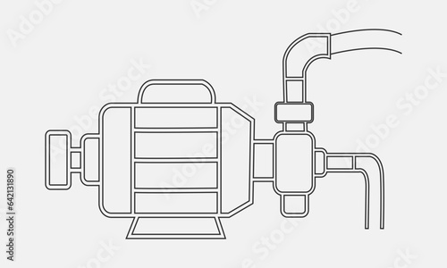 Technical equipment and supply for water pump system set. Electric powered motor.water  pump vector icon. Powered by electric motor. For control or distribution fluid in industrial,