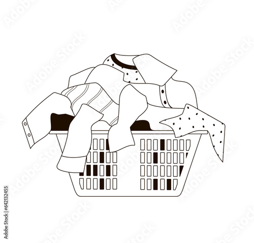 basket with dirty laundry black and white illustration
