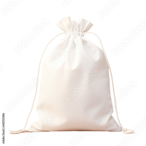 Isolated transparent background with white drawstring bag packaging