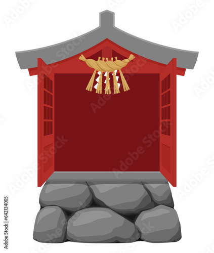 祠のイラスト_扉開_赤