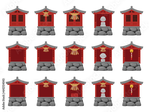 祠のイラスト素材セット_赤