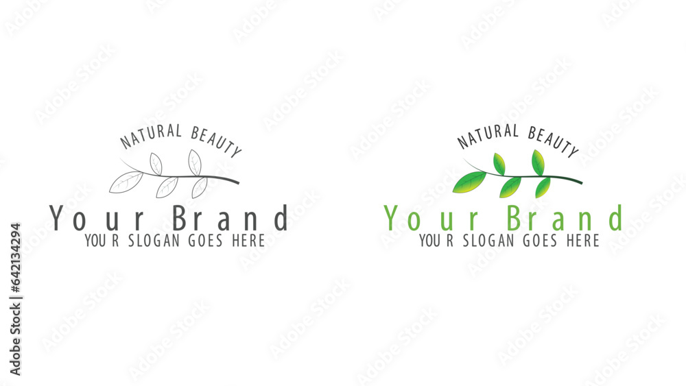 Logo template in minimal line style with branch and leaves botanical logo