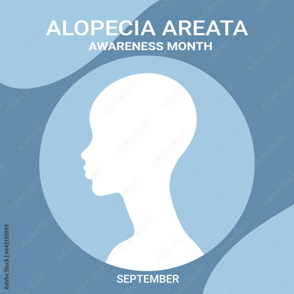 Alopecia awareness month poster. Woman with bald head silhouette. Vector illustration Alopecia awareness month poster. Woman with bald head silhouette. Vector illustration