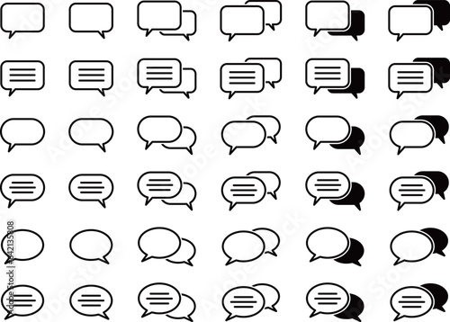 会話吹き出しアイコン_36個セット_黒