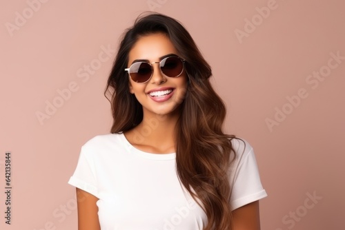 Wallpaper Mural Young stylish tanned woman on beige background Torontodigital.ca