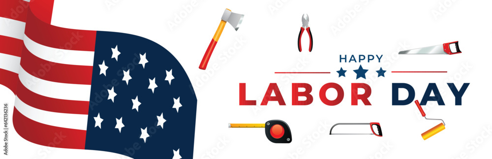 Labor Day poster template. USA Labor Day celebration with American flag. Sale promotion advertising Poster or Banner for Labor Day Happy Labor Day. Vector 