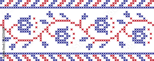 Embroidered cross-stitch ornament national pattern Ukrainian Slavic.