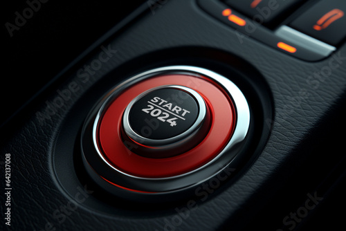 Start 2024 Red Power Button. Happy New Year. 