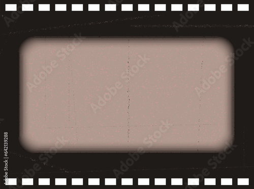 Old black cinematic frame on a transparent background. Scratched vintage video or photo tape. 3d realistic screen in retro style with grunge pattern. Antique slide template. Vector card illustration