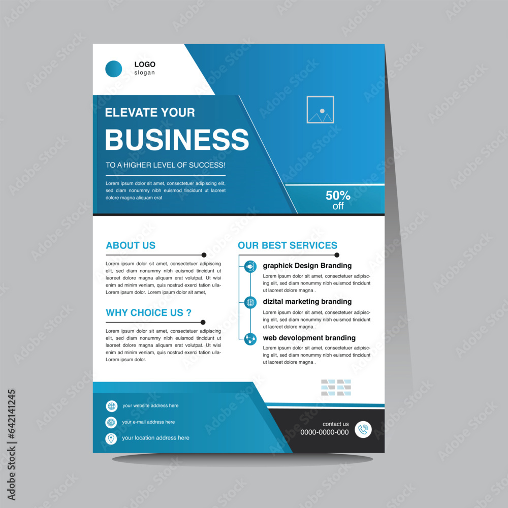 corporate flyer design template a4 size single page blue color abstract company vector design by illustrator free hand art print template  greet idea concept clear Meaning full concept out look color