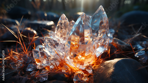 shiny crystal on autumn night landscape