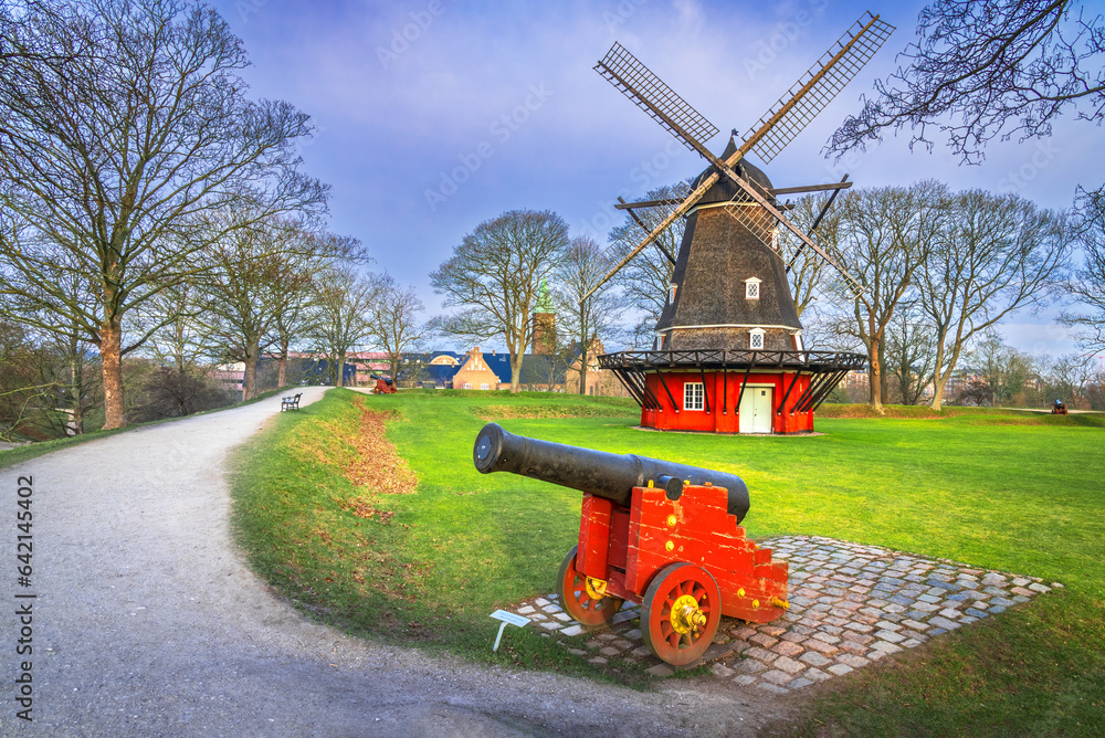 Copenhagen, Denmark. Kastelsmollen, a Dutch windmill in Kastellet citadel.
