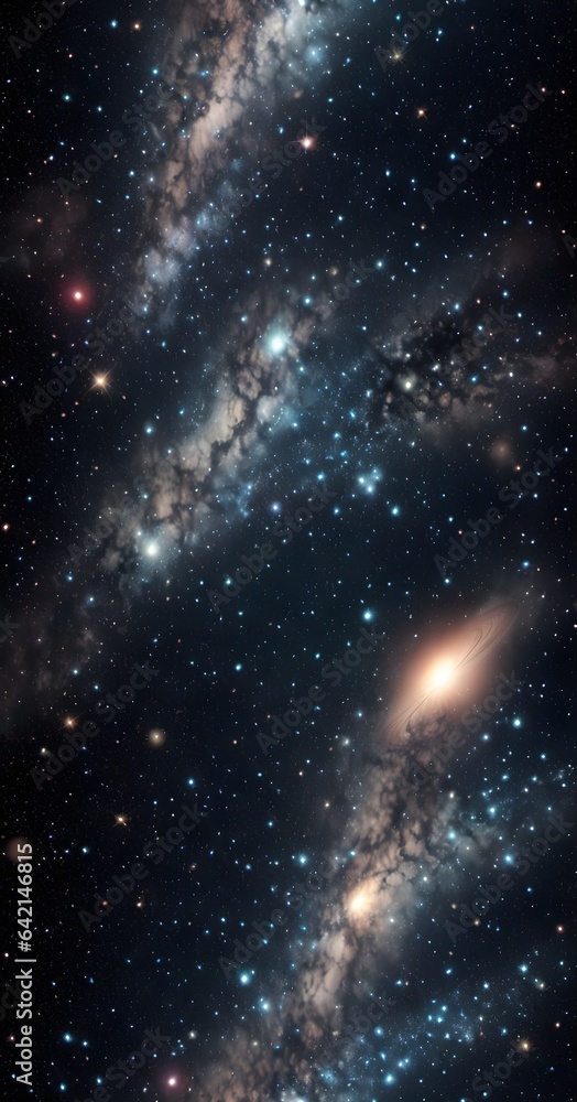 Obraz premium phone wallpaper, space landscape theme with flying comets of different colors, AI generation