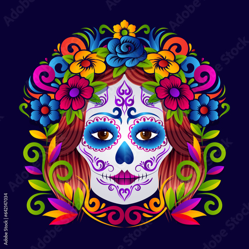 Sugar Skull la catrina, Dia de Muertos symbol with vibrant color Ornament design