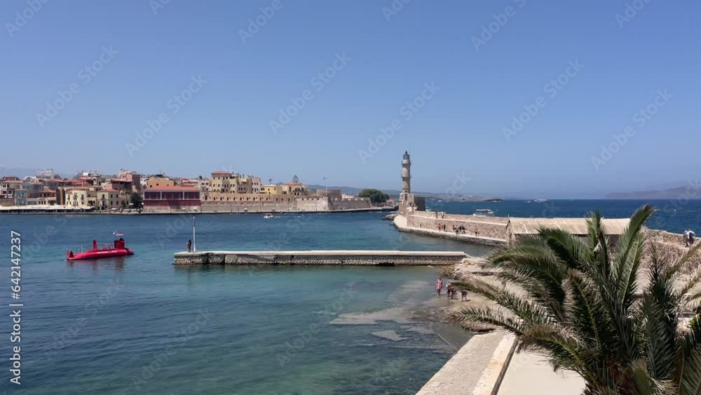 View on the lighthouse in a seaside town of Chania in Crete View on the lighthouse in a seaside town of Chania in Crete