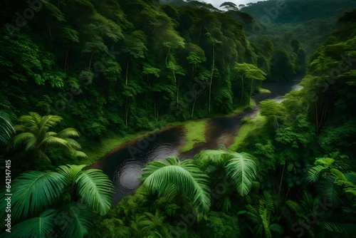 Pristine and untouched Amazon rainforest  with a rich diversity of plant and animal life - AI Generative