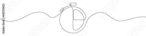 Clock line continuous drawing vector. One line Alarm clock vector background. Timer icon. Continuous outline of a Time segment symbol.