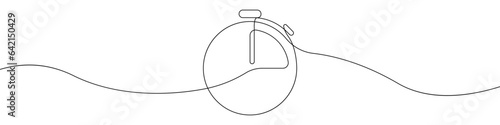 Clock line continuous drawing vector. One line Alarm clock vector background. Timer icon. Continuous outline of a Time segment symbol.