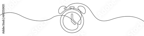 Clock line continuous drawing vector. One line Alarm clock vector background. Timer icon. Continuous outline of a Time segment symbol.
