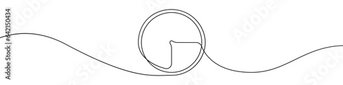 Clock line continuous drawing vector. One line Alarm clock vector background. Timer icon. Continuous outline of a Time segment symbol.