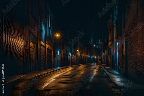 Urban street at night  illuminated by vibrant city lights - AI Generative
