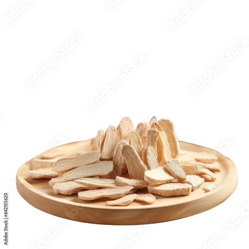 Chinese herbal medicine Astragalus slices on a transparent background photo