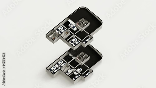 Isometric upper and lower basement Parking animation