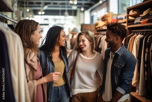 group of friend curious multi-ethnic Friends enjoy shopping choose cloth in retail boutique store at the shopping department store happiness friend enjoy shopping together