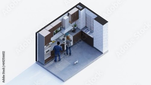 Kitchen isometric interior design loop animation HD