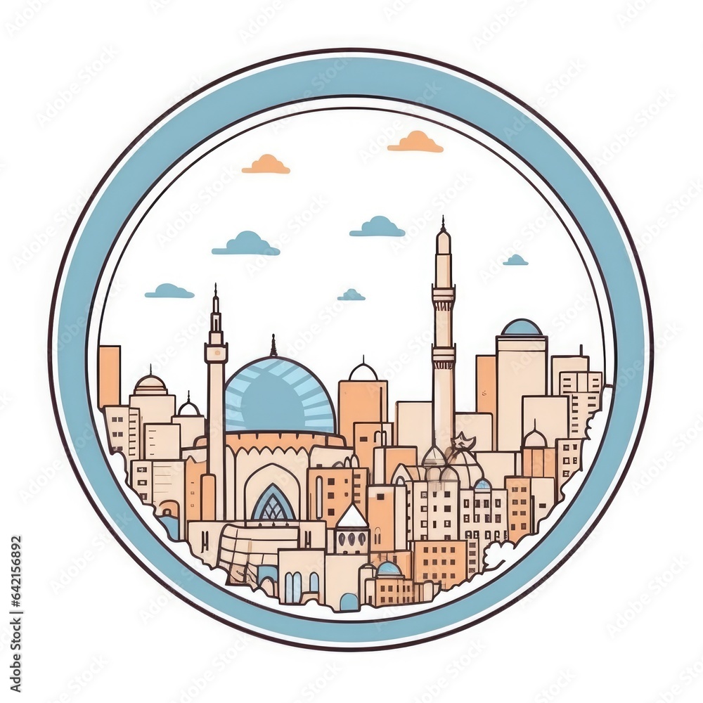 A circle shape frame with center space of Cairo of Egypt city skyline in simple doodle color cartoon style. beautiful Generative AI AIG32