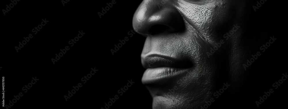 Close up black and white photo of african american man staring. Male model high quality studio photo Close up black and white photo of african american man staring. Male model high quality studio photo