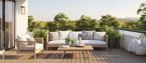 Slika na platnu resort vacation home interior design wooden and cosy chair on comfort balcony da