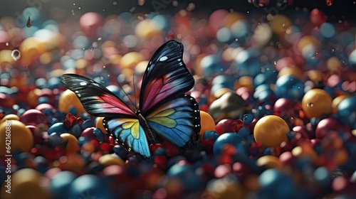 Illustration of a butterfly perched on a colorful balloon photo