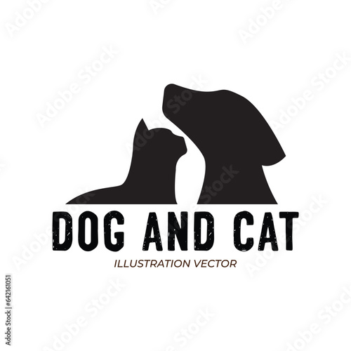 Hipster Vintage Dog Cat Pet Silhouette Vector Icon