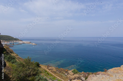 Aerial view of Tharros blue sea, Sardinia 