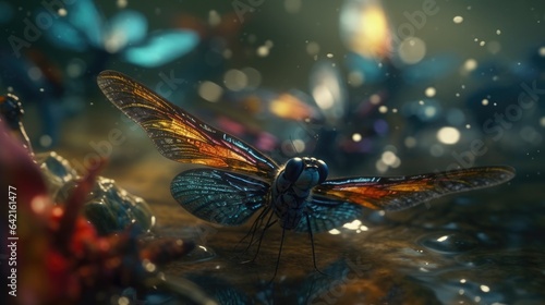 Illustration of a butterfly splashed in river water © arif
