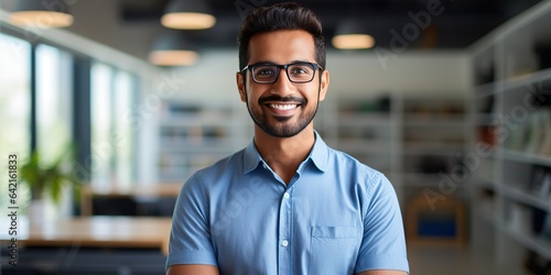 Indian Visionary Smiling Designer in Office, Generative AI